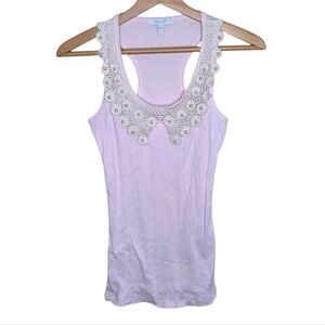 Y2K Delia's Ribbed Light Pink Racerback Tank Top Crochet Flowers Faux Pearls